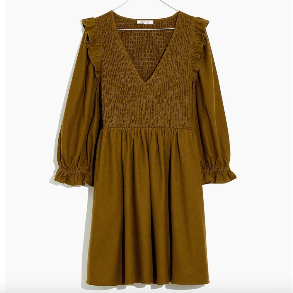 Madewell Flannel Smocked Mini Dress